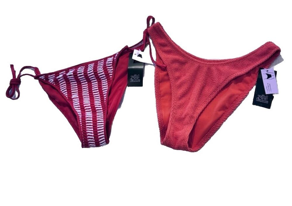 TWO Bikini Bottoms , Low Rise,high Leg,extra Cheeky Women’s Med NEW Red, Orange
